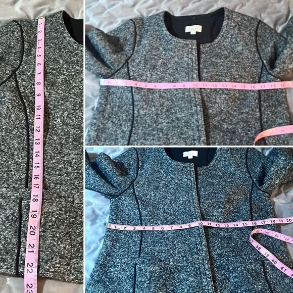 LOFT Pocket Chic Tweed Wool Cotton Blend Blazer Jacket Marled Grey Black 8 - Picture 13 of 13